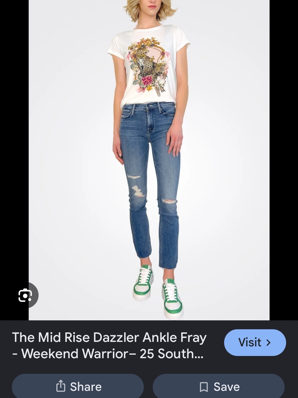 MOTHER Mid-Rise Cropped Distressed Jeans - Blue